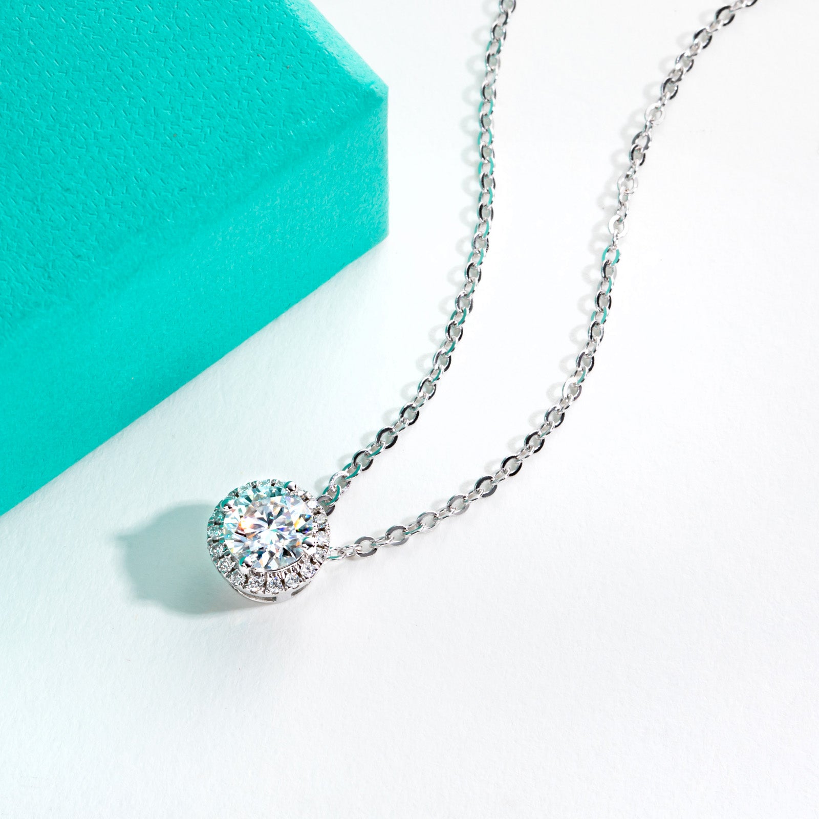 AnuClub Moissanite Pendant Halo Necklace 1.104cttw(1CT Center Stone) D Color VVS1 925 Sterling Silver Adjustable Necklace Gift for Women Wife Her with Certificate