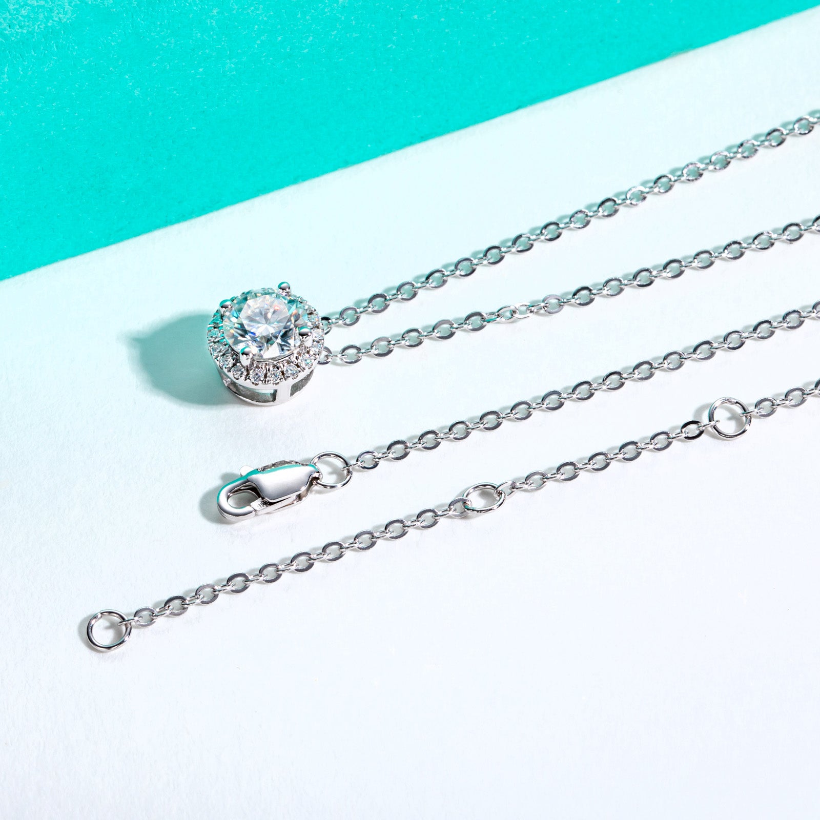 AnuClub Moissanite Pendant Halo Necklace 1.104cttw(1CT Center Stone) D Color VVS1 925 Sterling Silver Adjustable Necklace Gift for Women Wife Her with Certificate