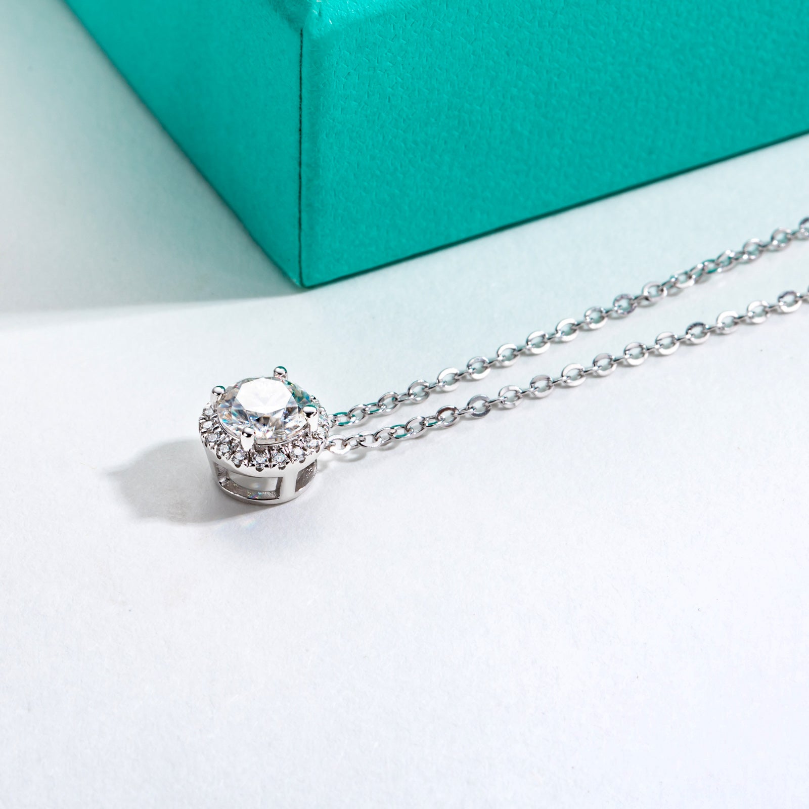 AnuClub Moissanite Pendant Halo Necklace 1.104cttw(1CT Center Stone) D Color VVS1 925 Sterling Silver Adjustable Necklace Gift for Women Wife Her with Certificate