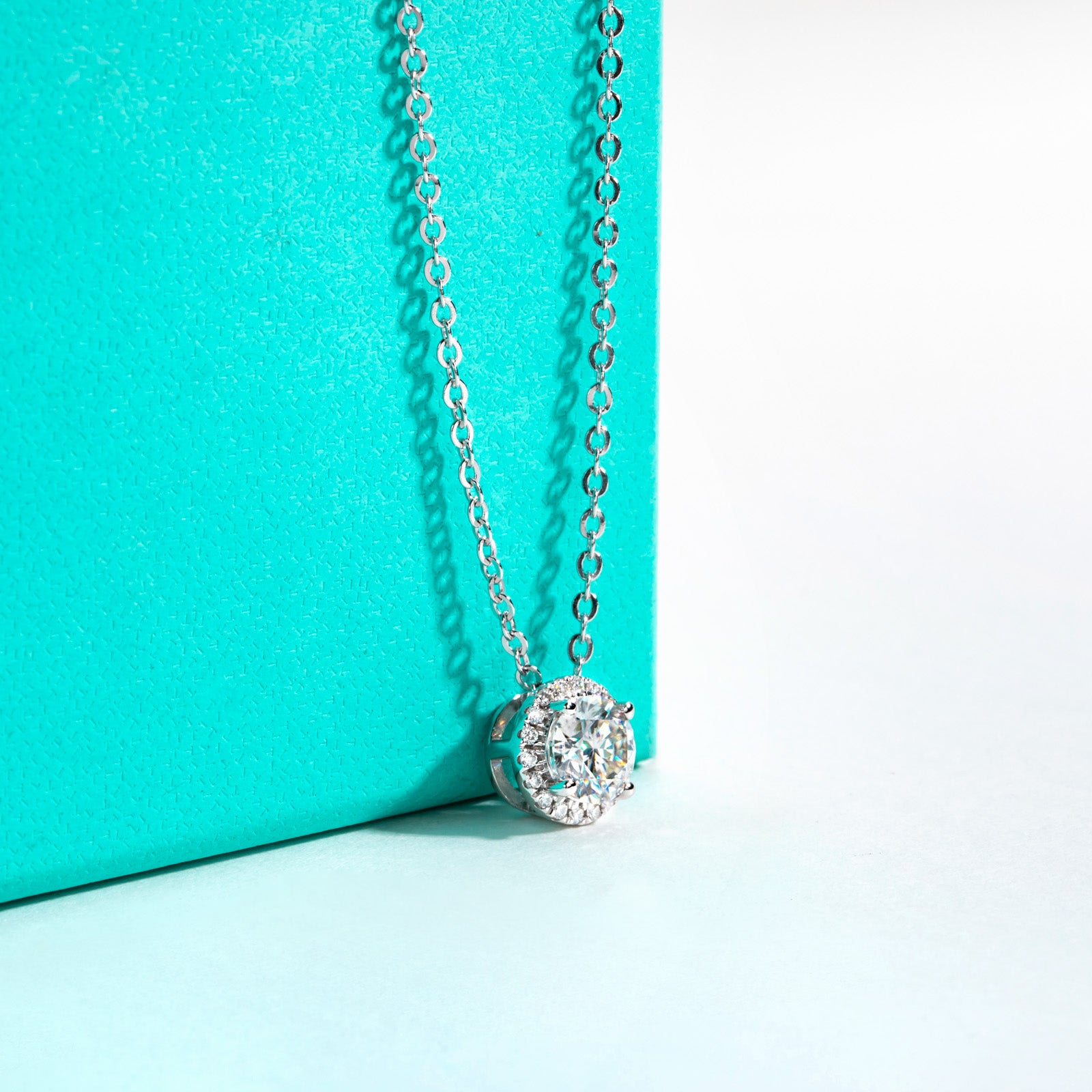 AnuClub Moissanite Pendant Halo Necklace 1.104cttw(1CT Center Stone) D Color VVS1 925 Sterling Silver Adjustable Necklace Gift for Women Wife Her with Certificate