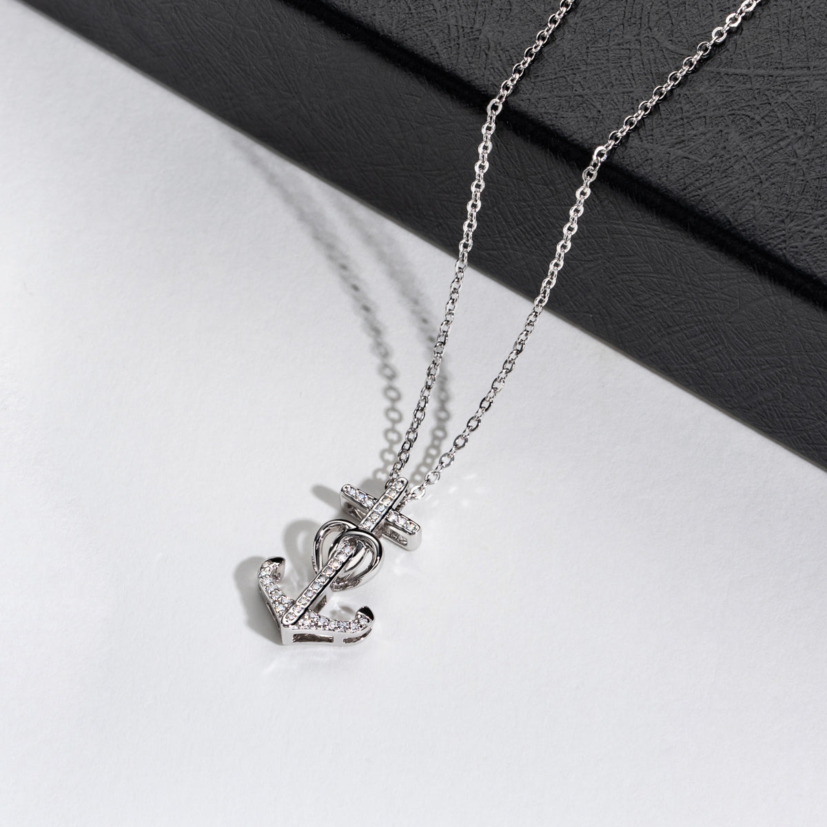 S925 Sterling Silver Moissanite Anchor Pendant Necklace