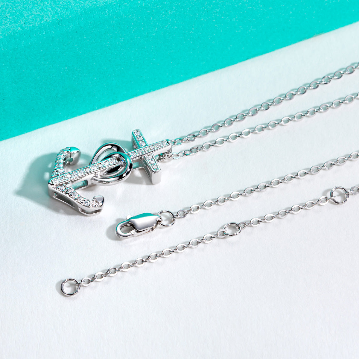 S925 Sterling Silver Moissanite Anchor Pendant Necklace