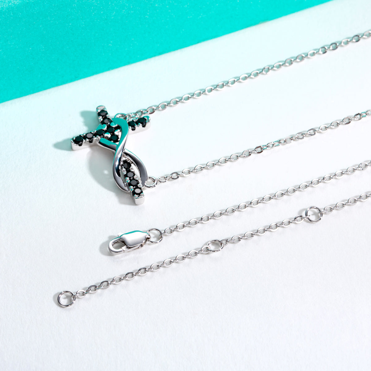 S925 Sterling Silver Black Moissanite Cross Necklace