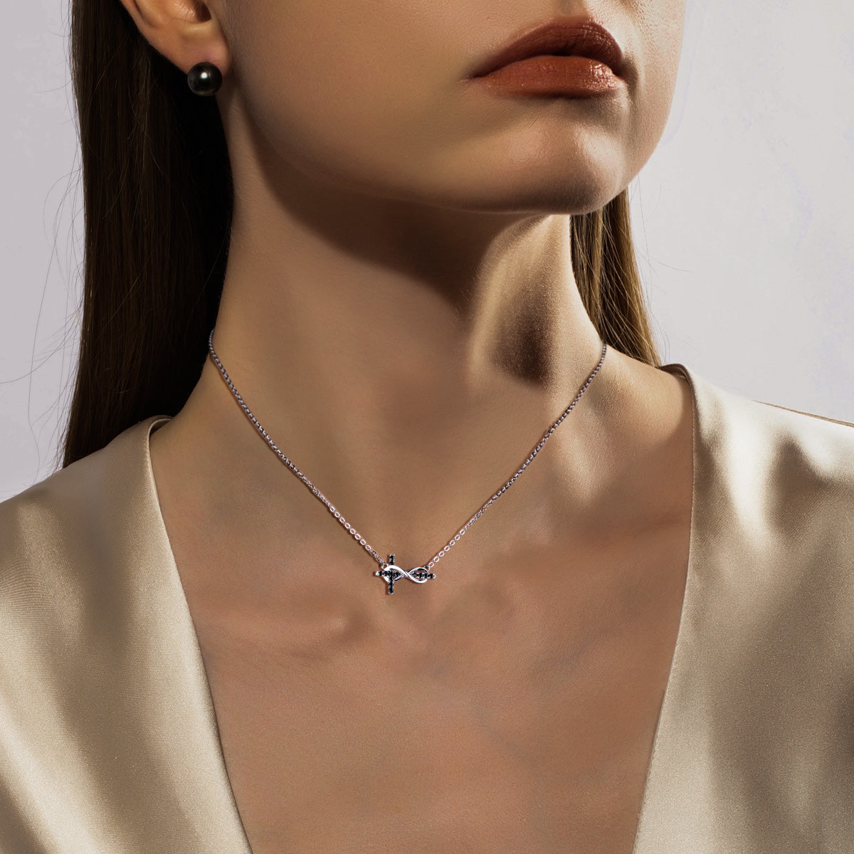 S925 Sterling Silver Black Moissanite Cross Necklace