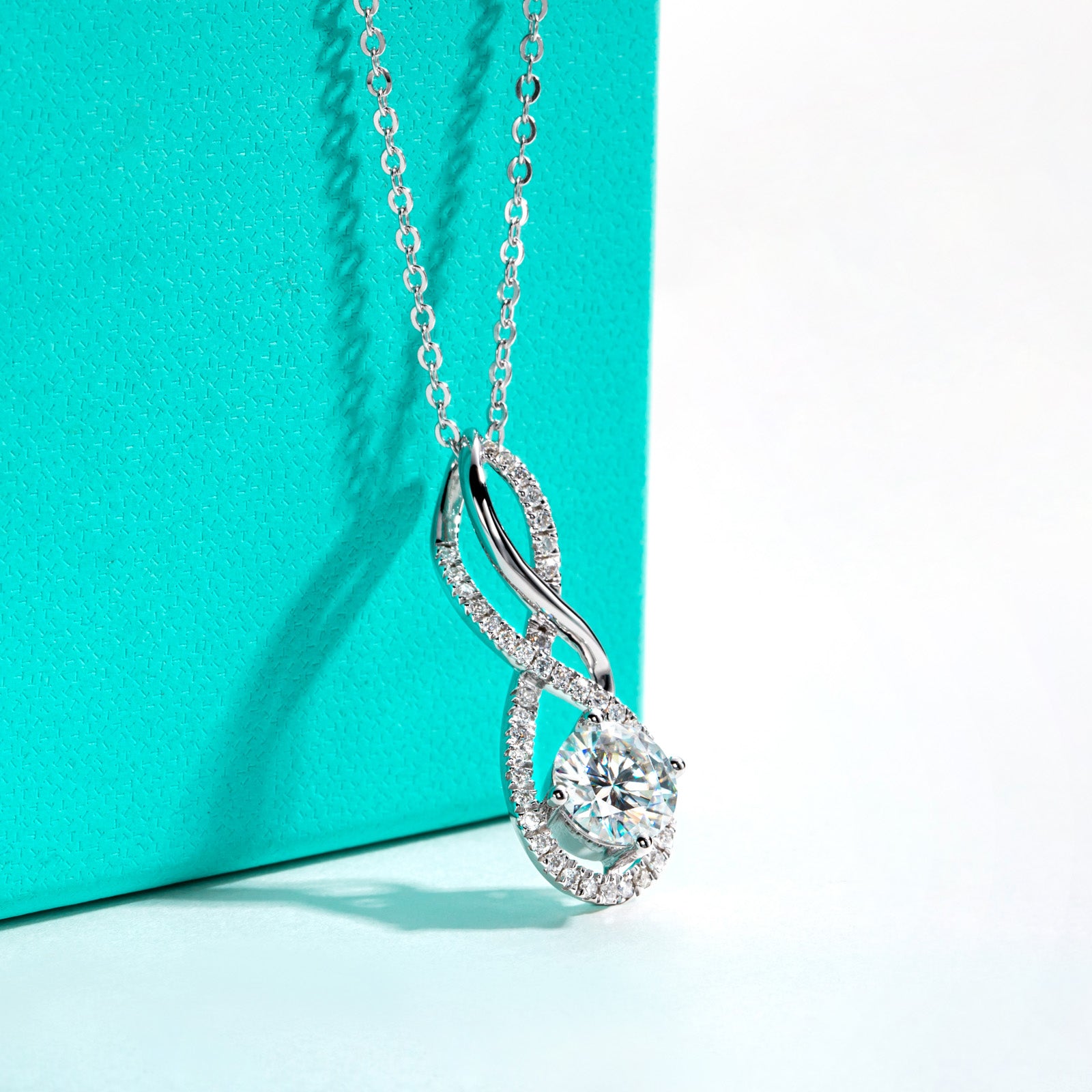 AnuClub Moissanite Pendant Figure 8 clavicle Necklace 2.312cttw(2CT Center Stone) D Color VVS1 925 Sterling Silver Adjustable Necklace Gift for Women Wife Her with Certificate