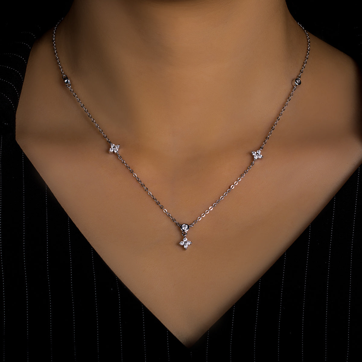 S925 Sterling Silver Four-Leaf Clover Moissanite Clavicle Necklace