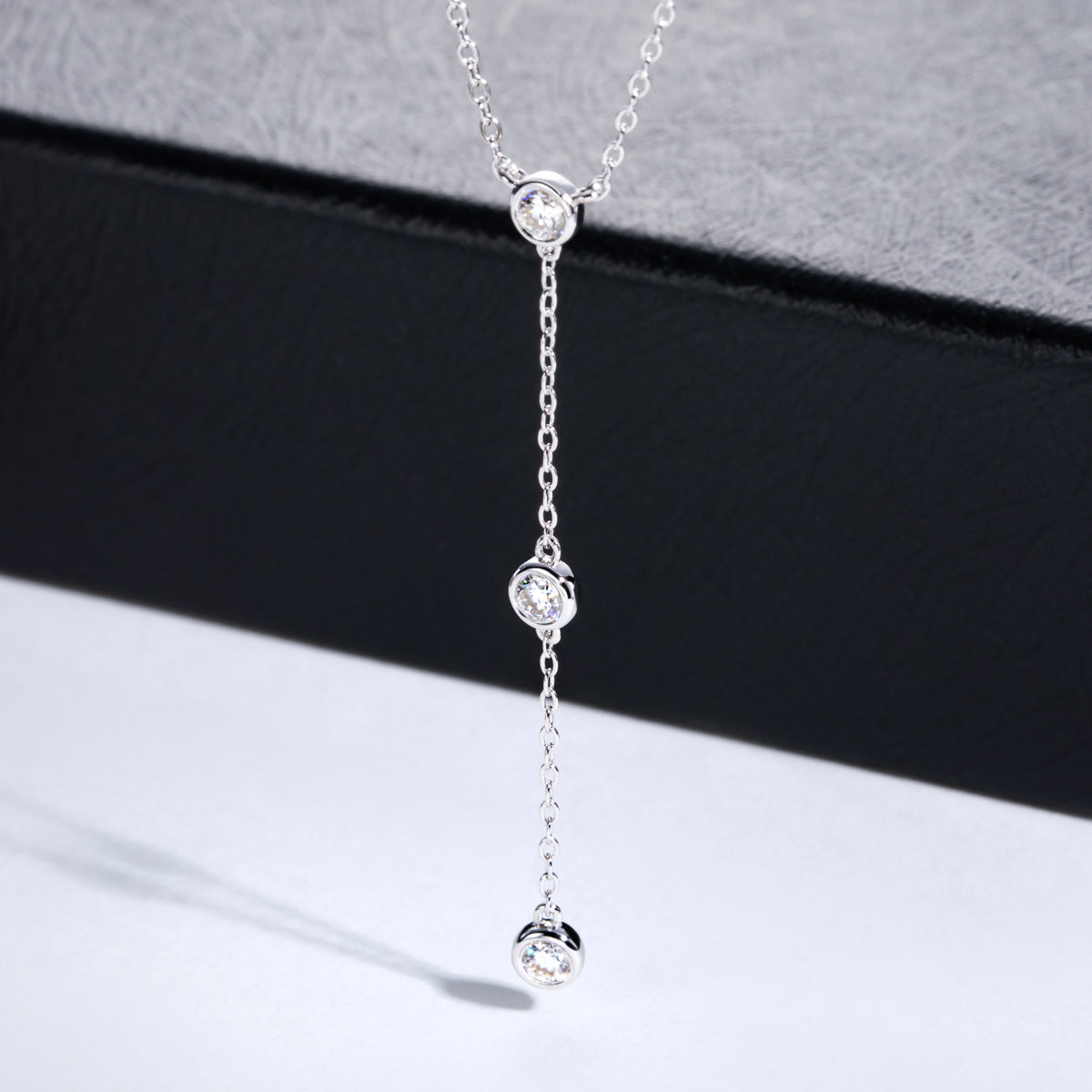 S925 Sterling Silver Bezel-Set Moissanite Necklace with O-Chain