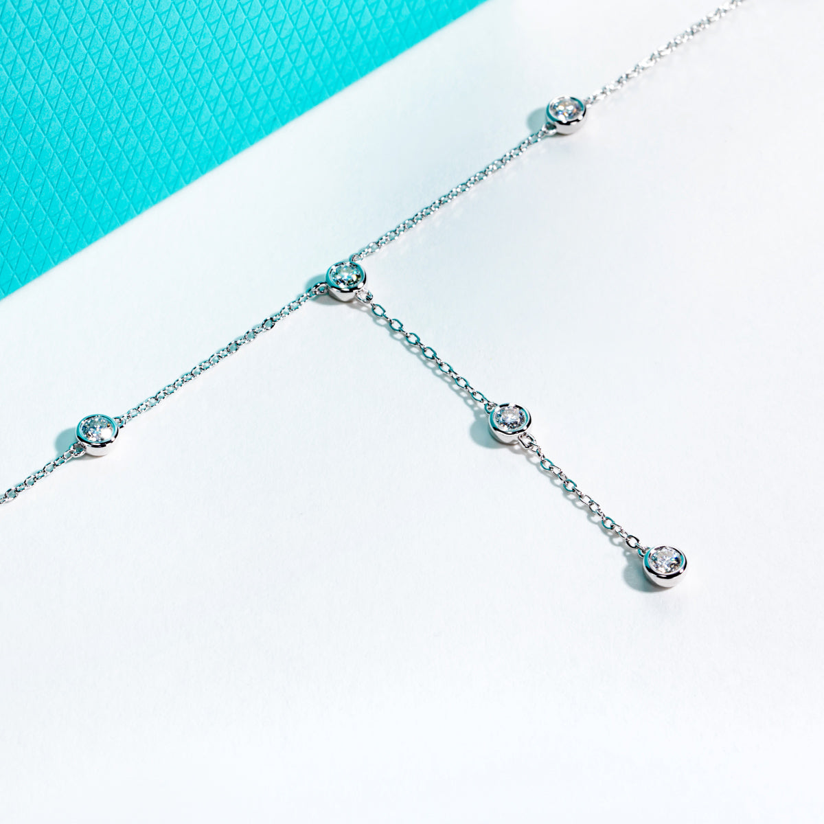 S925 Sterling Silver Bezel-Set Moissanite Necklace with O-Chain