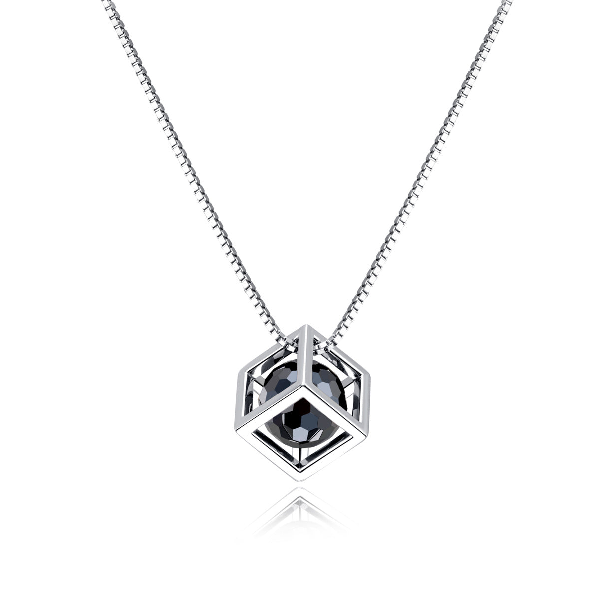 S925 Silver Hexagonal Black Moissanite Sphere Pendant