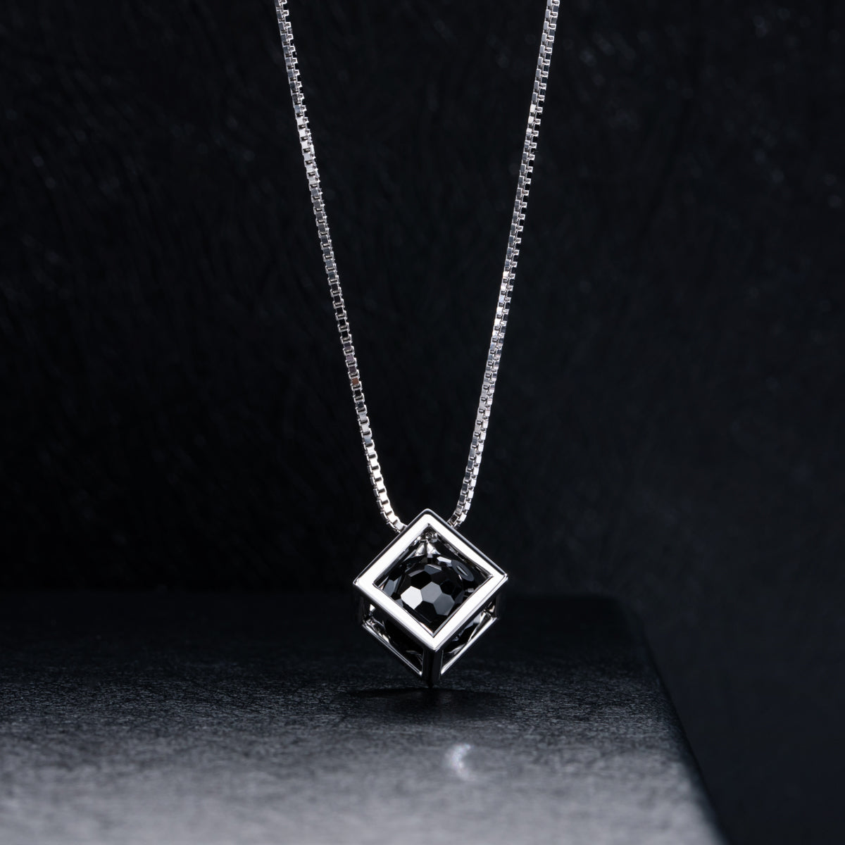 S925 Silver Hexagonal Black Moissanite Sphere Pendant