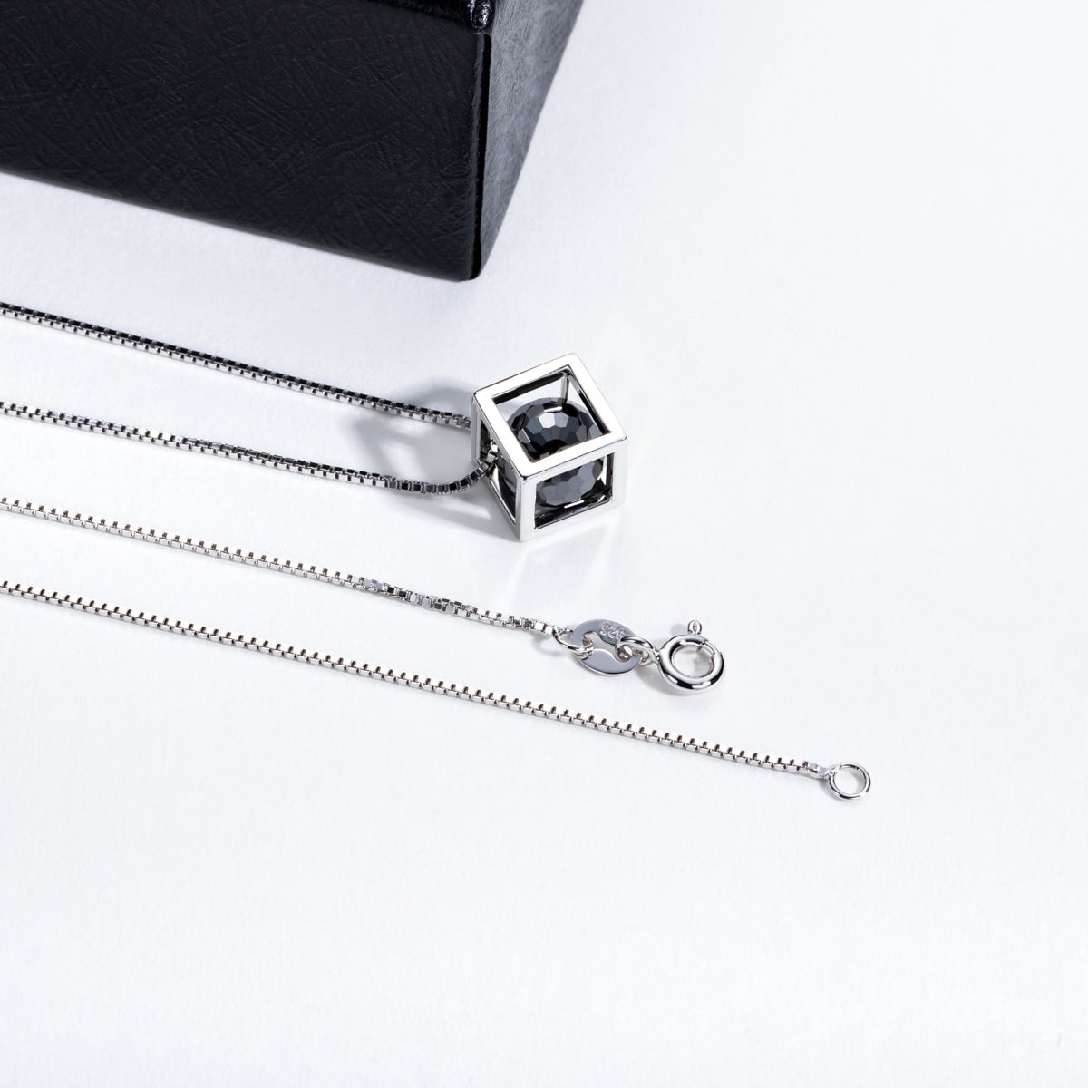 S925 Silver Hexagonal Black Moissanite Sphere Pendant