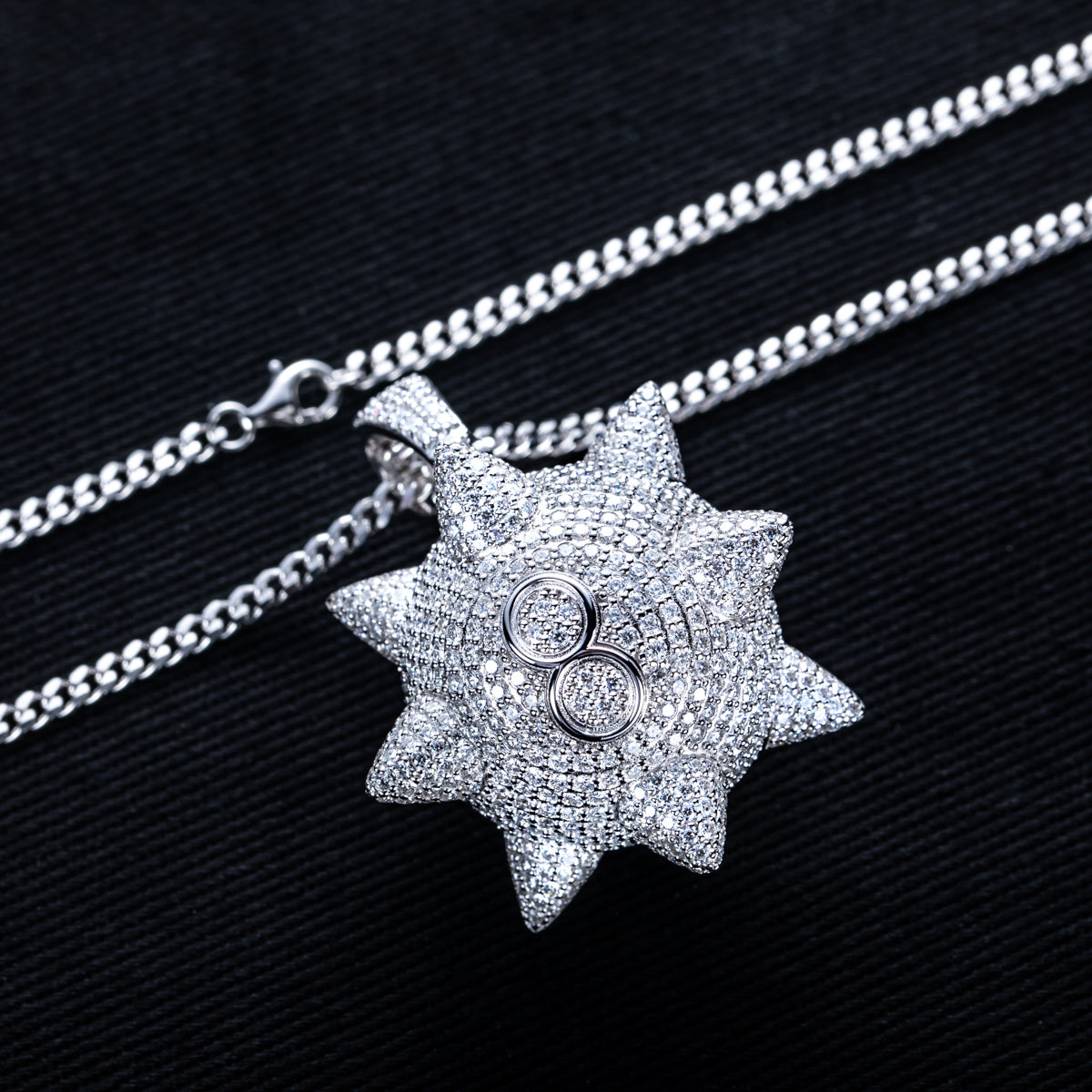 S925 Silver Moissanite Hip-Hop Black Eight Meteor Hammer Pendant