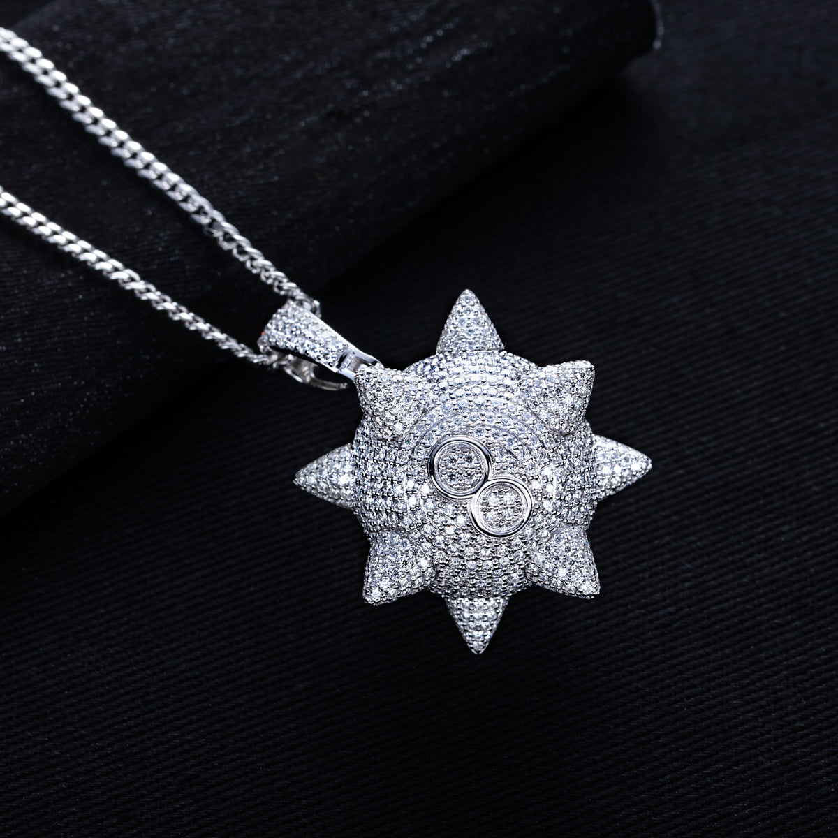 S925 Silver Moissanite Hip-Hop Black Eight Meteor Hammer Pendant