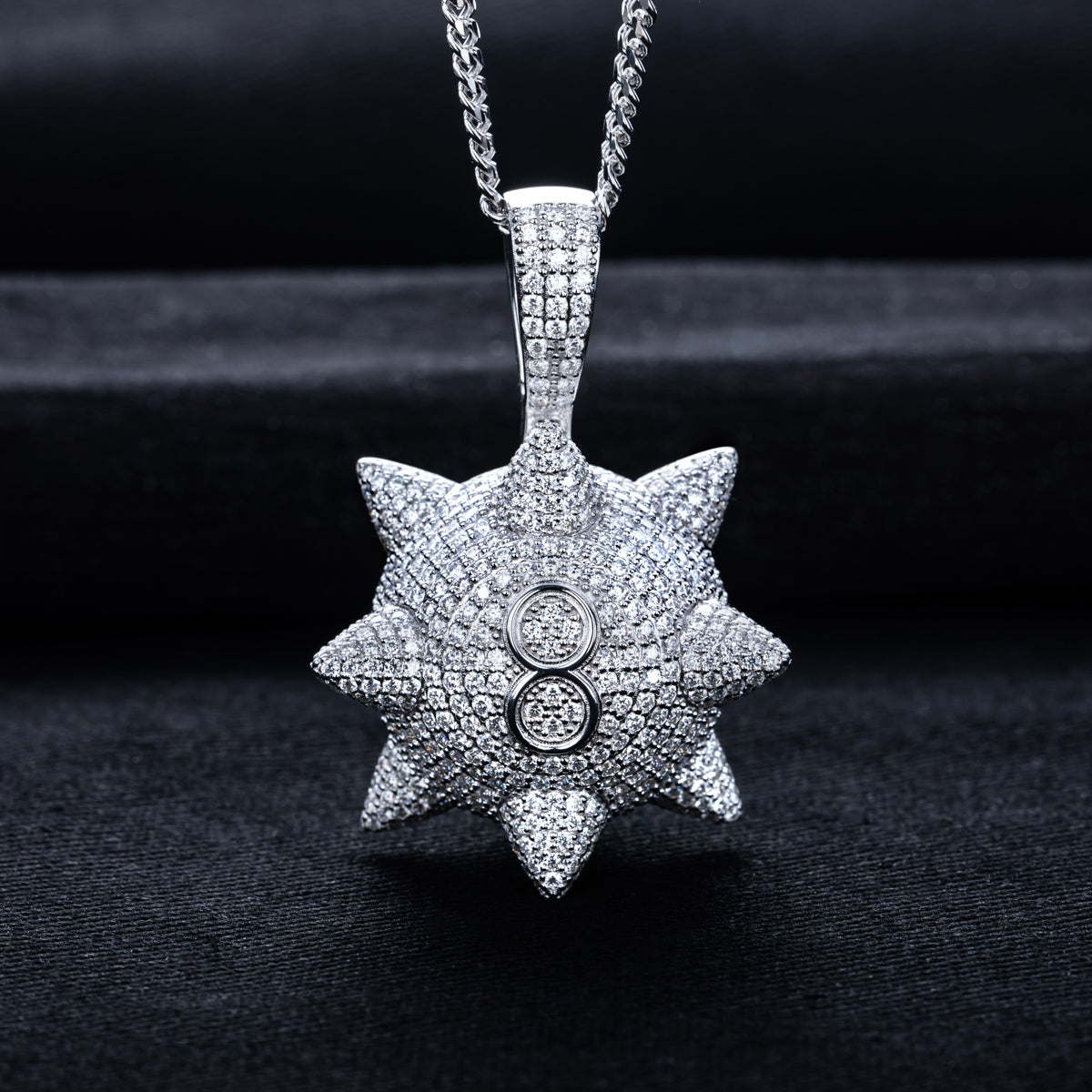 S925 Silver Moissanite Hip-Hop Black Eight Meteor Hammer Pendant