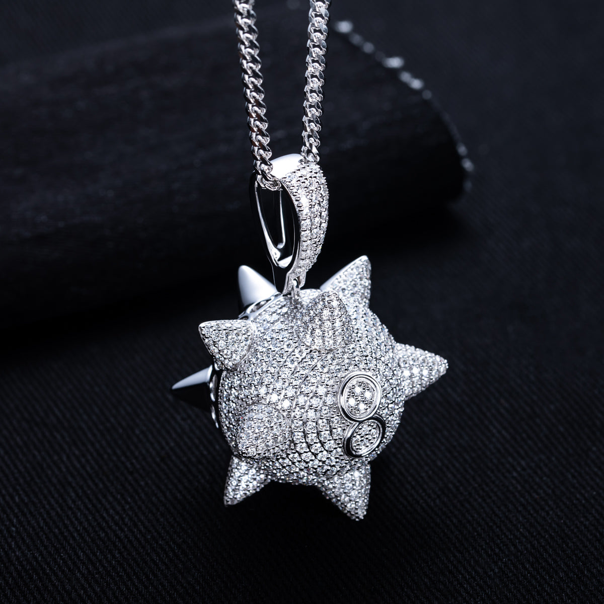 S925 Silver Moissanite Hip-Hop Black Eight Meteor Hammer Pendant