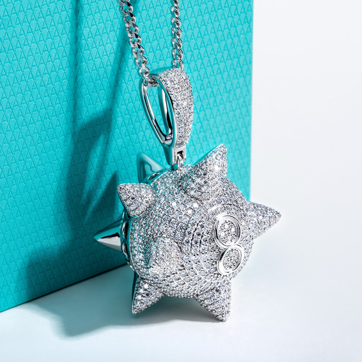S925 Silver Moissanite Hip-Hop Black Eight Meteor Hammer Pendant