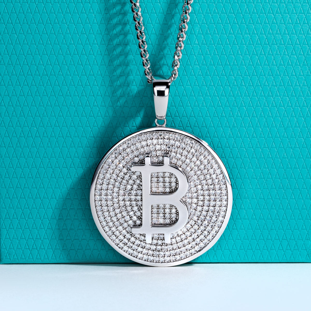 S925 Silver Moissanite Hip Hop Bitcoin Full Paved Diamond Pendant