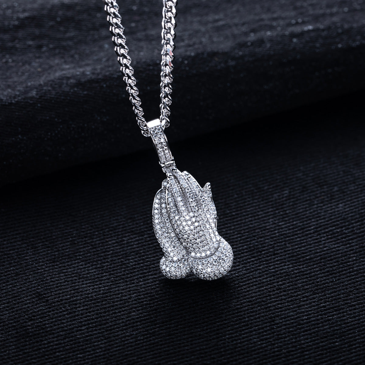 S925 Silver Moissanite Full Paved Praying Hands Pendant