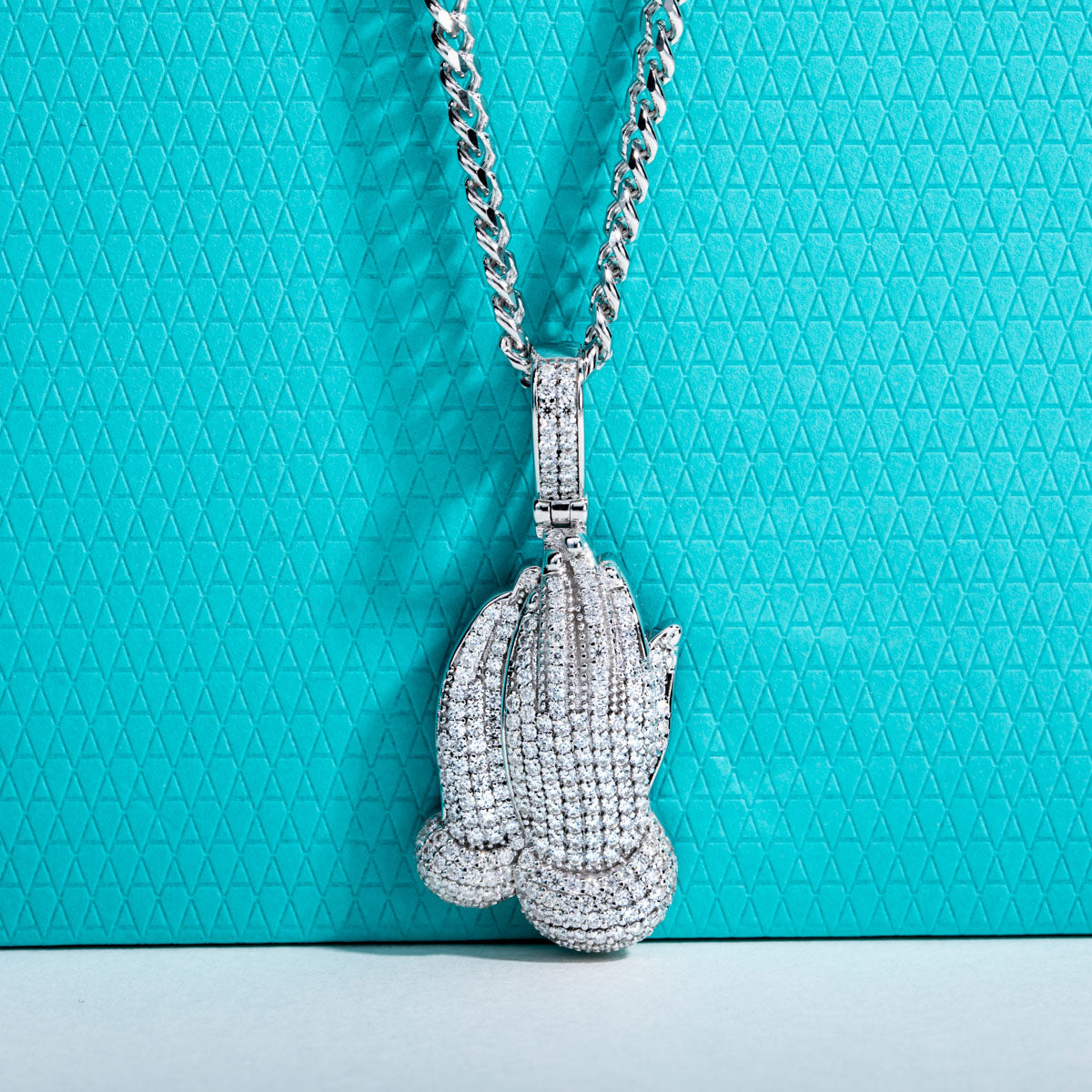 S925 Silver Moissanite Full Paved Praying Hands Pendant
