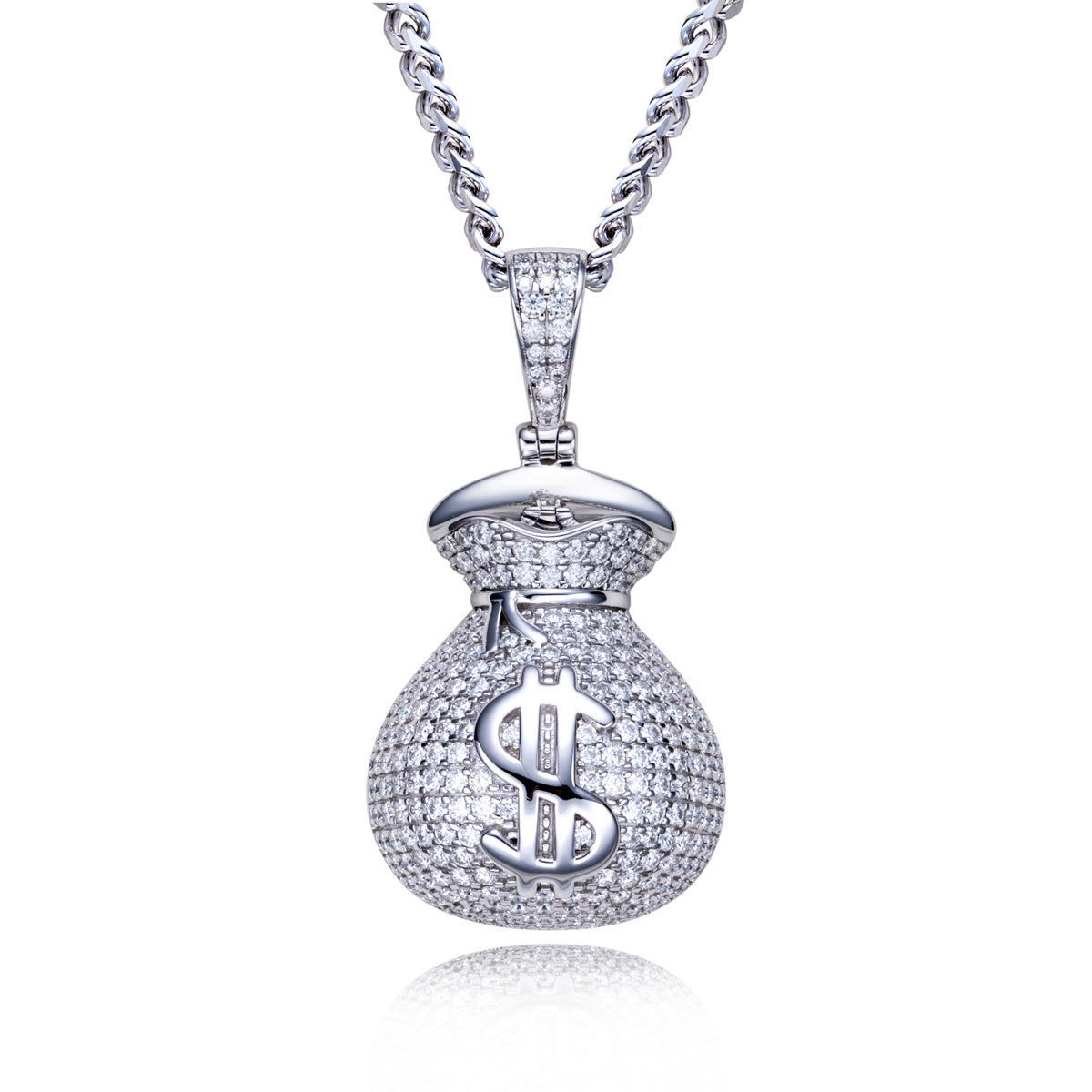 S925 Silver Moissanite Hip Hop Full Paved Dollar Money Bag Pendant