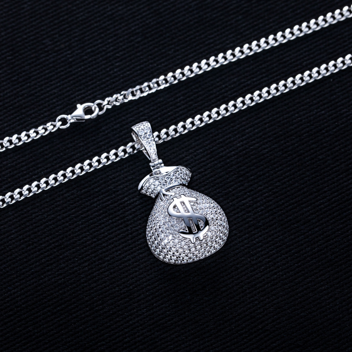 S925 Silver Moissanite Hip Hop Full Paved Dollar Money Bag Pendant