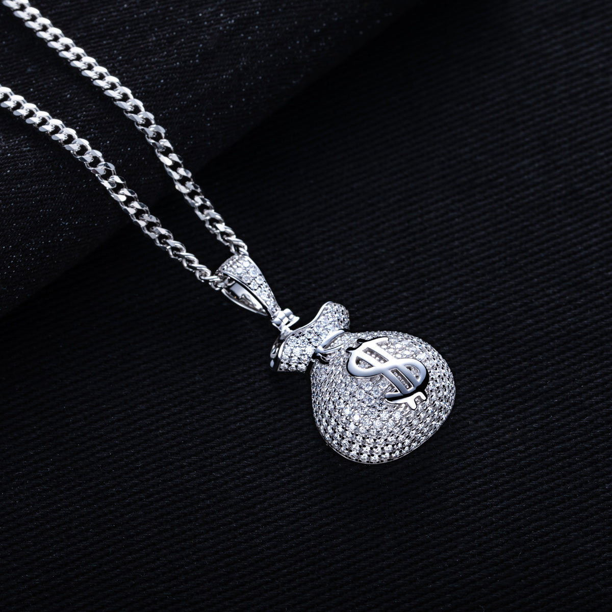 S925 Silver Moissanite Hip Hop Full Paved Dollar Money Bag Pendant
