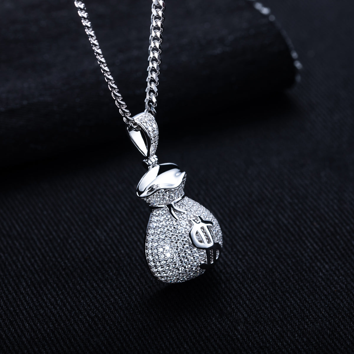 S925 Silver Moissanite Hip Hop Full Paved Dollar Money Bag Pendant