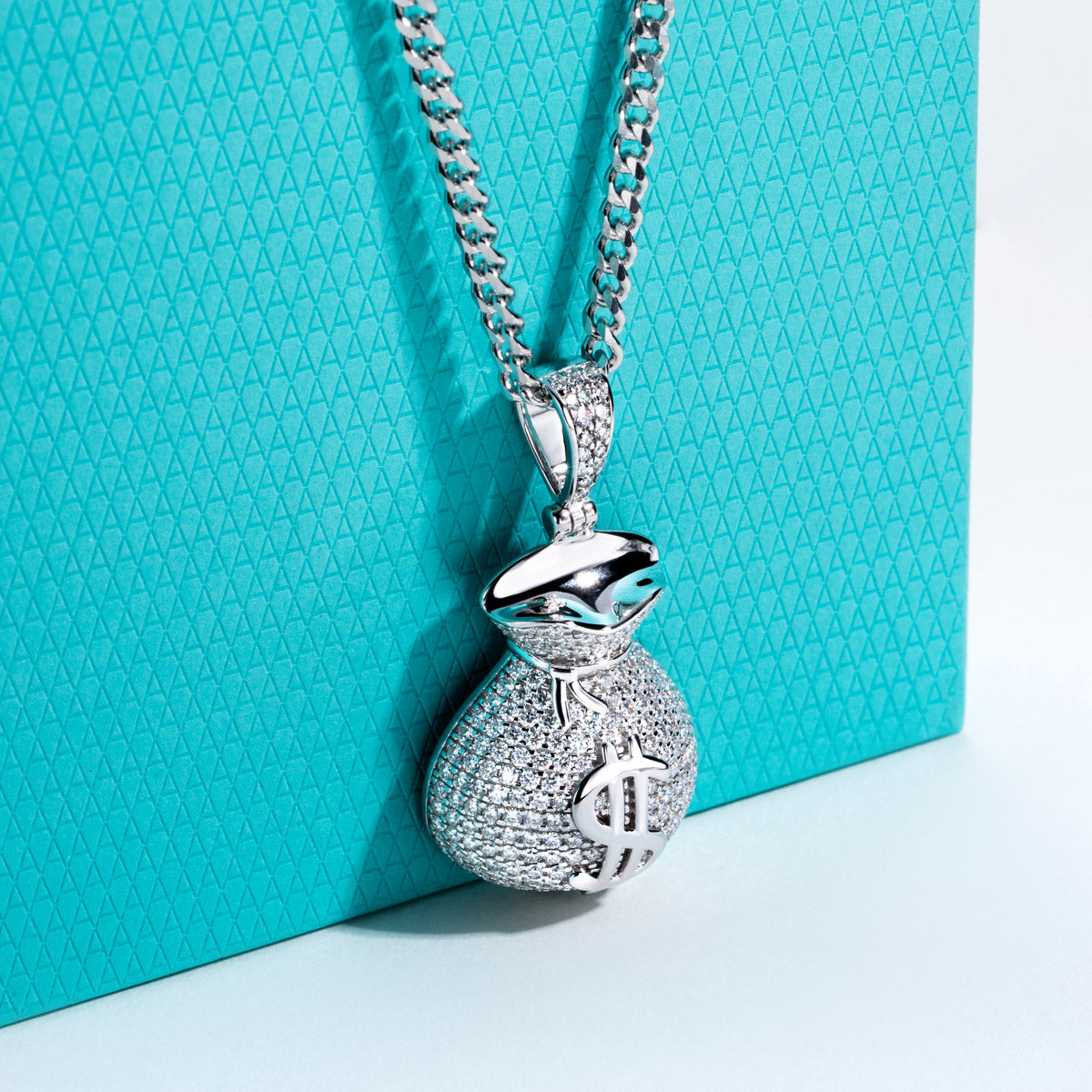 S925 Silver Moissanite Hip Hop Full Paved Dollar Money Bag Pendant