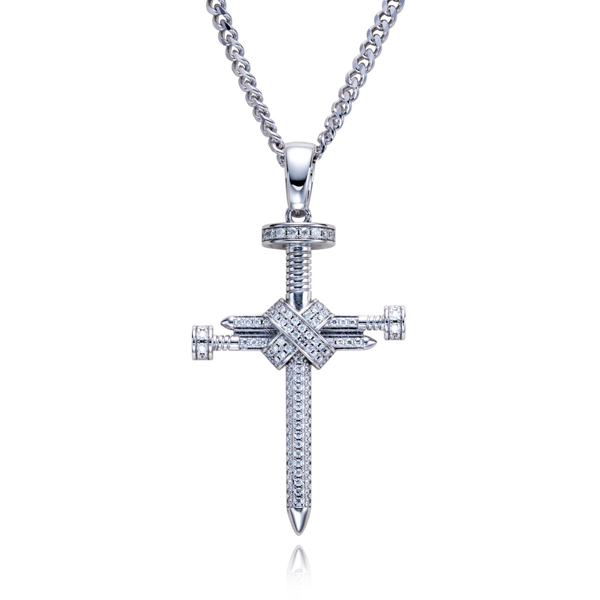 S925 Silver Moissanite Hip Hop Nail Cross Pendant