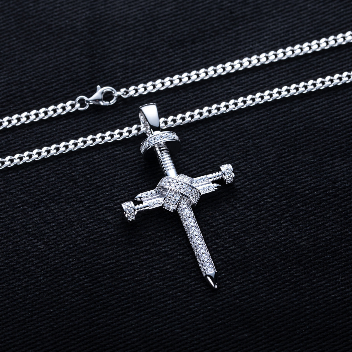 S925 Silver Moissanite Hip Hop Nail Cross Pendant