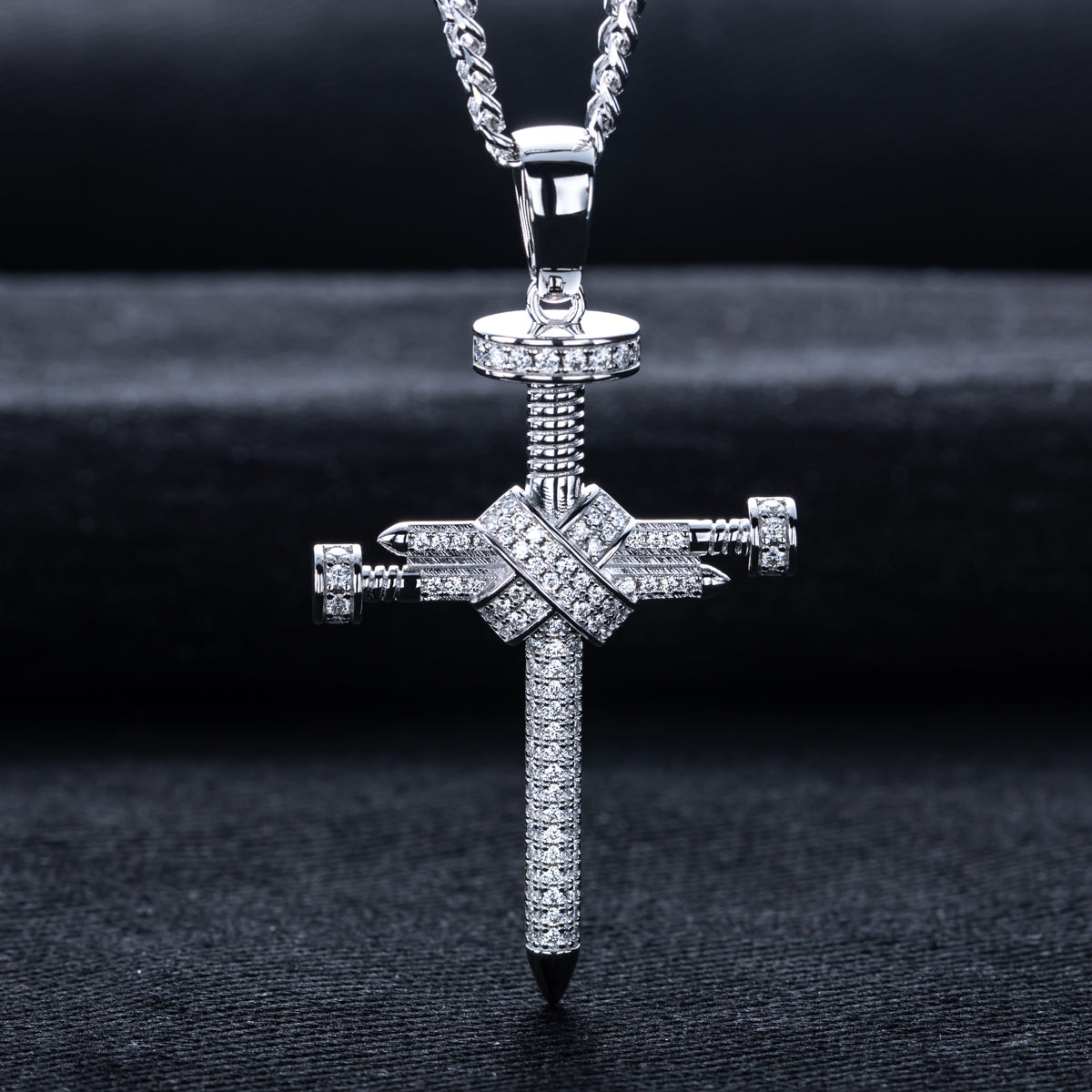 S925 Silver Moissanite Hip Hop Nail Cross Pendant