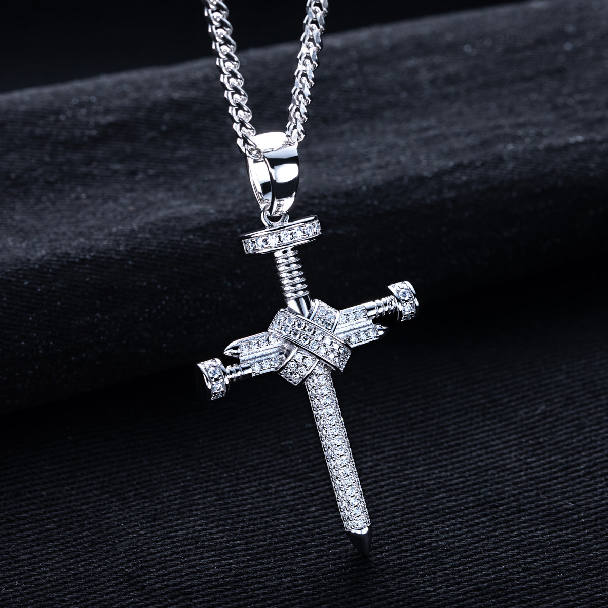 S925 Silver Moissanite Hip Hop Nail Cross Pendant