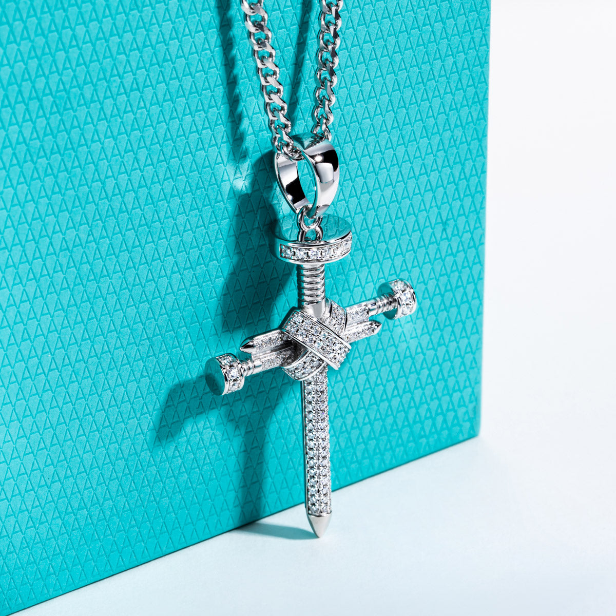 S925 Silver Moissanite Hip Hop Nail Cross Pendant