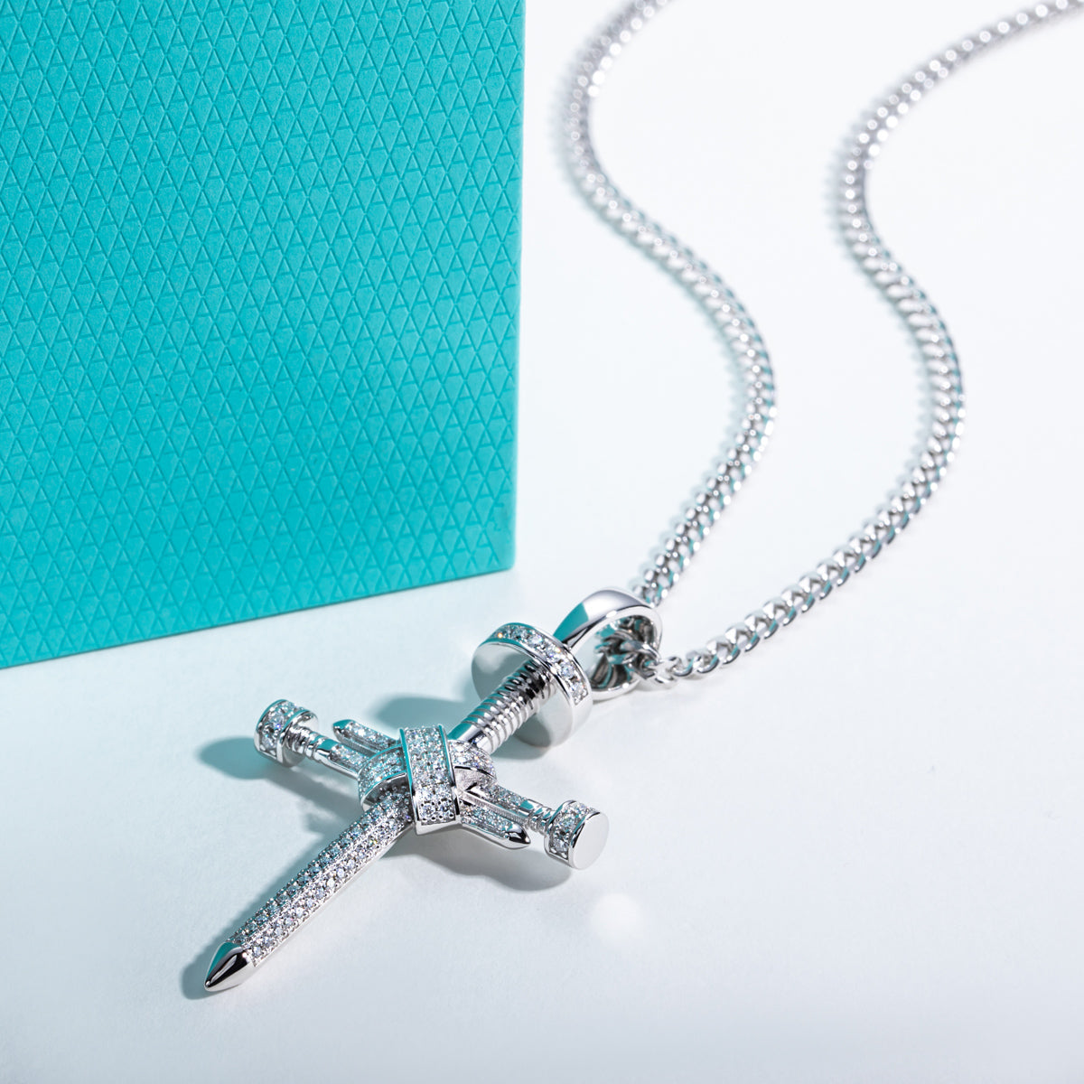 S925 Silver Moissanite Hip Hop Nail Cross Pendant