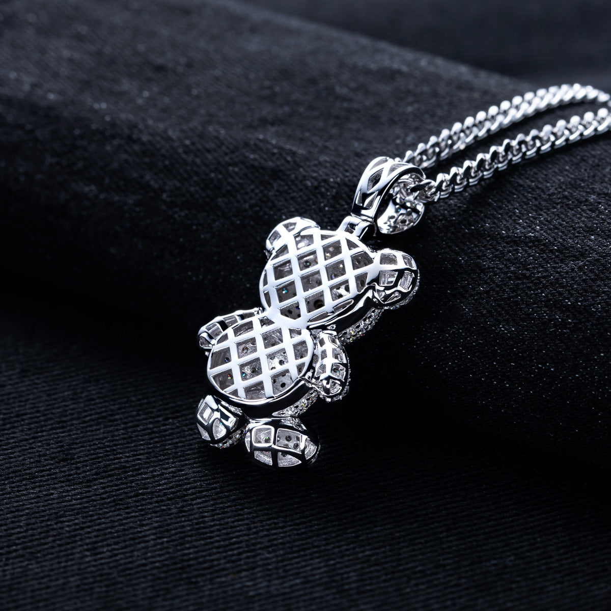 S925 Silver Moissanite Full Pave Bear Pendant