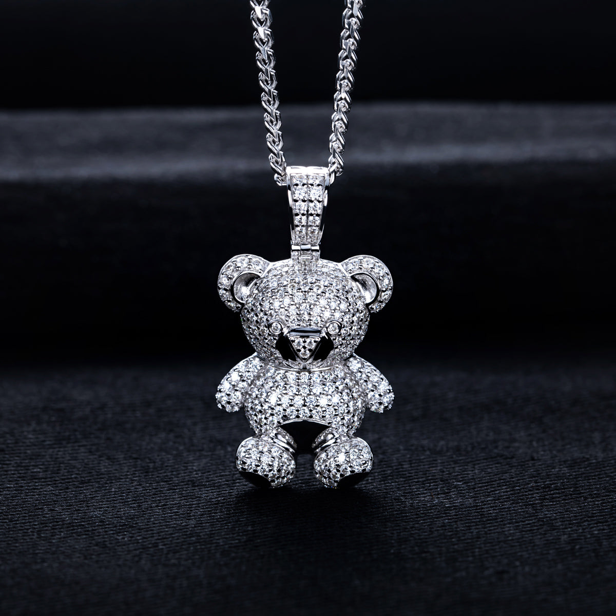 S925 Silver Moissanite Full Pave Bear Pendant