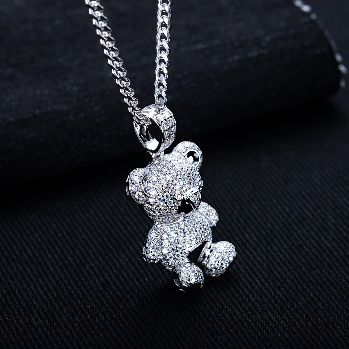 S925 Silver Moissanite Full Pave Bear Pendant