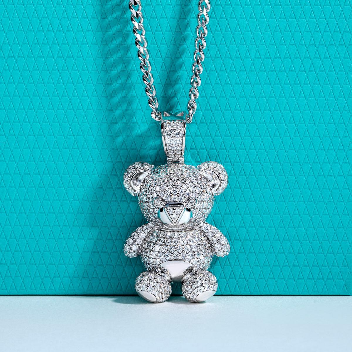 S925 Silver Moissanite Full Pave Bear Pendant