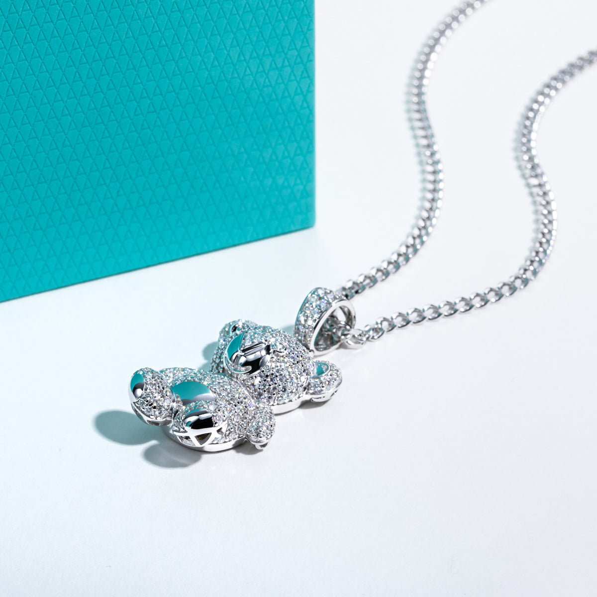 S925 Silver Moissanite Full Pave Bear Pendant