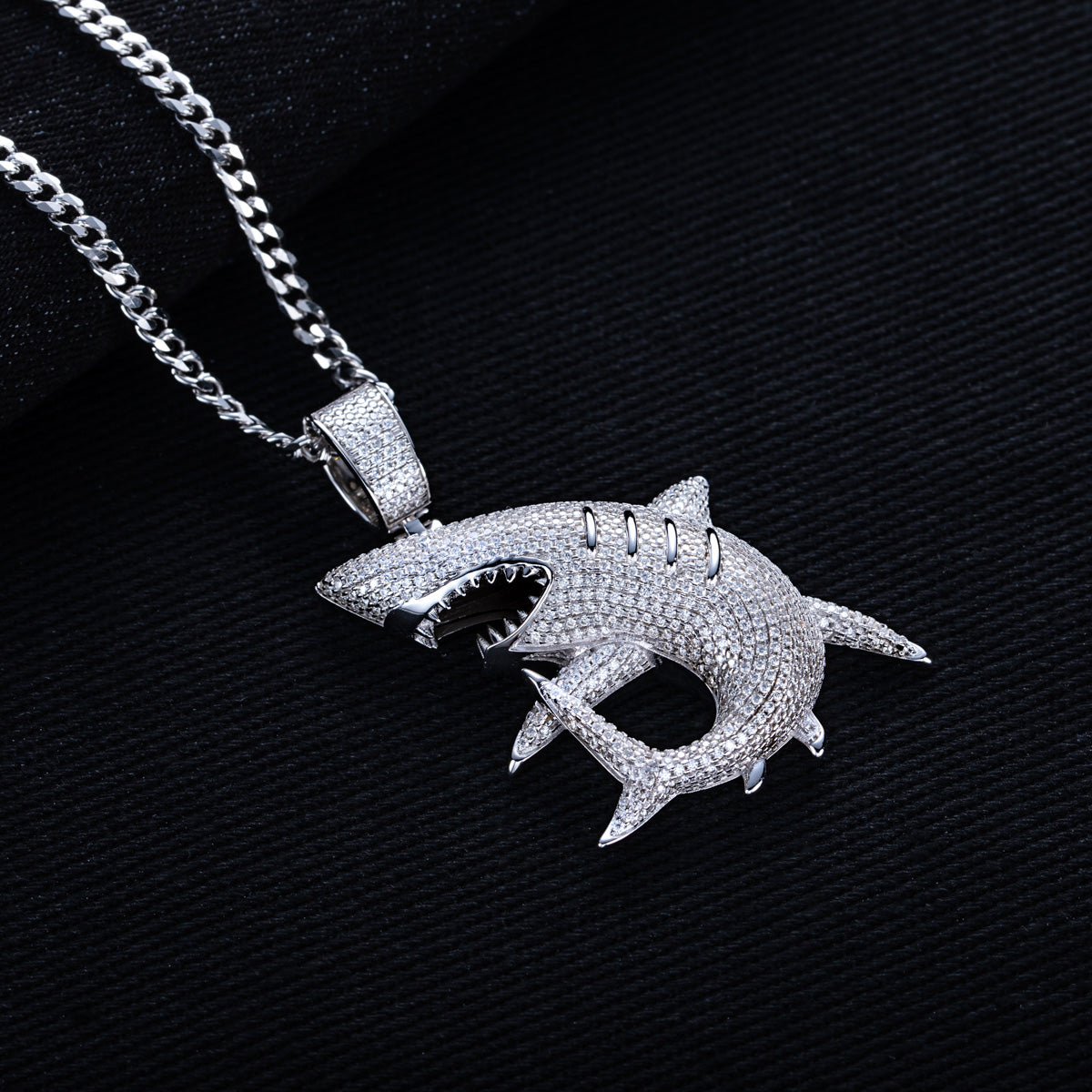 S925 Silver Moissanite Fully Paved Shark Pendant, Hip Hop Style