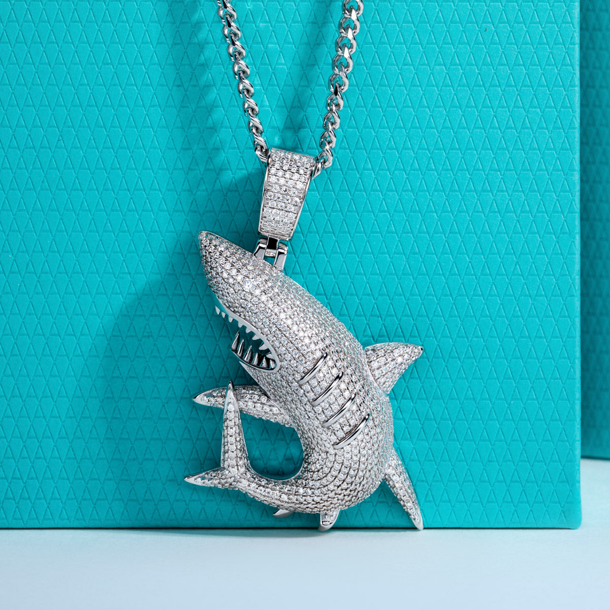 S925 Silver Moissanite Fully Paved Shark Pendant, Hip Hop Style