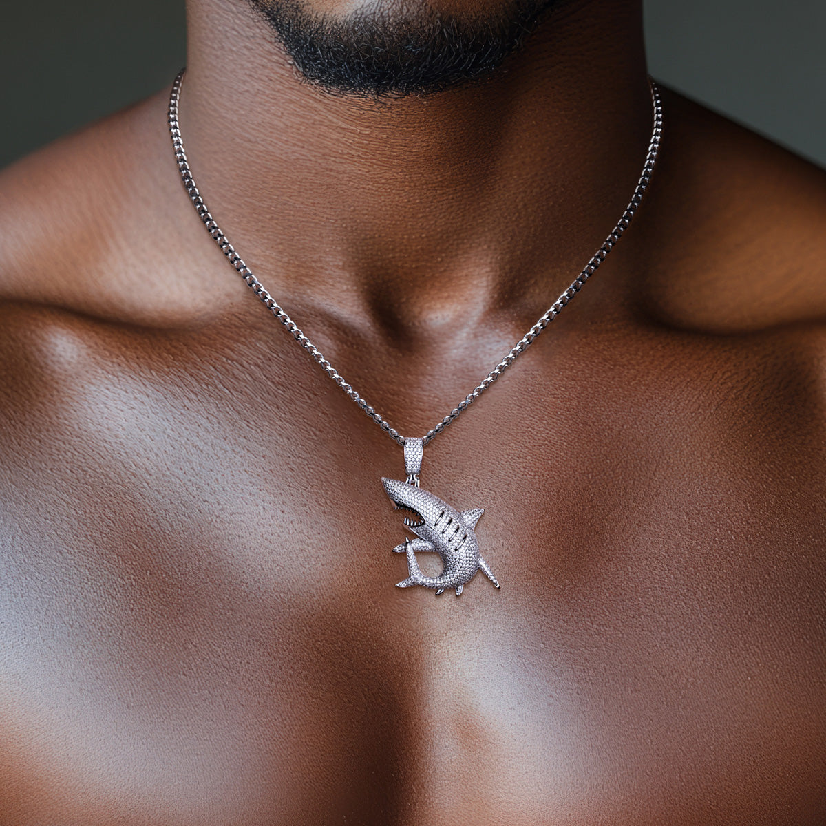 S925 Silver Moissanite Fully Paved Shark Pendant, Hip Hop Style