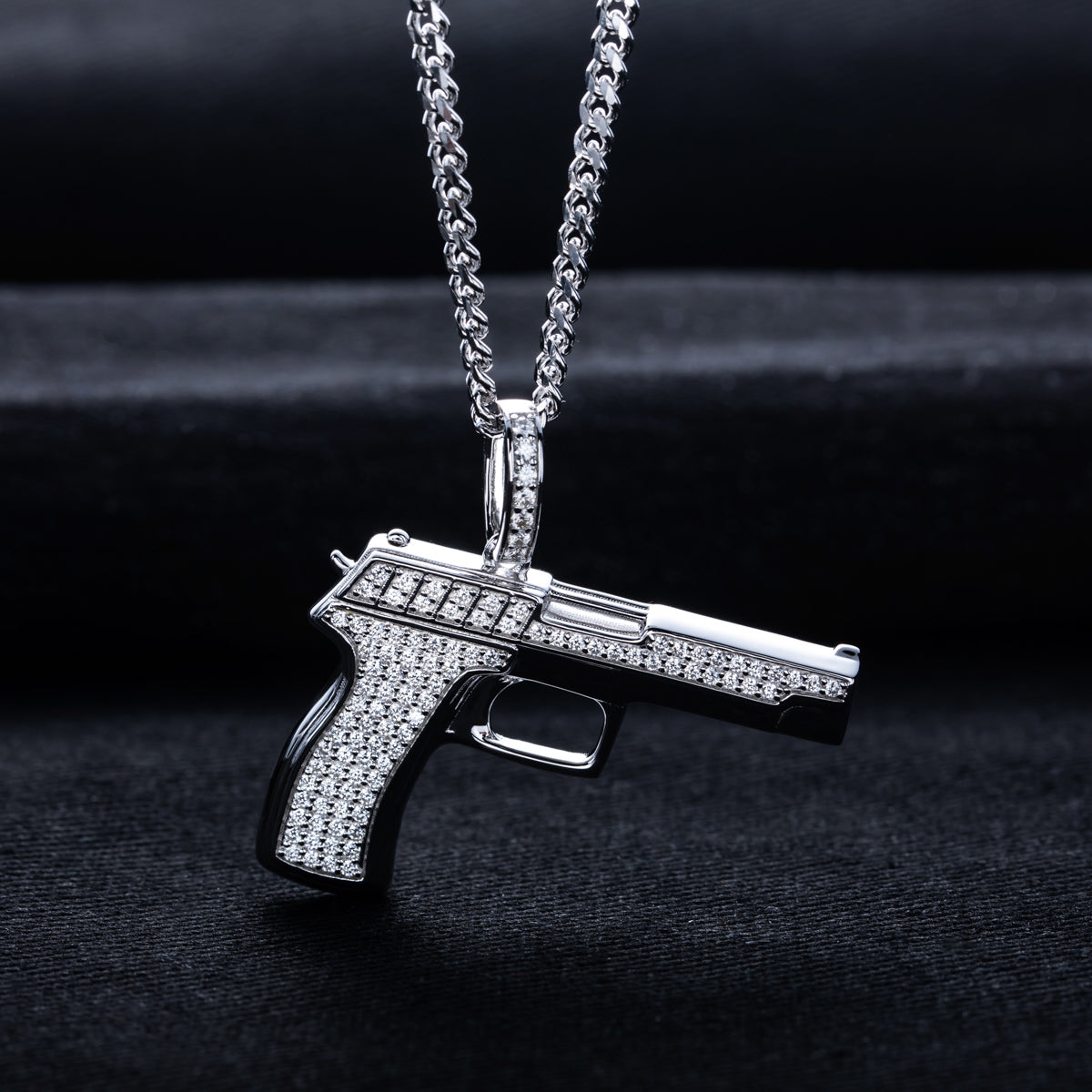 S925 Silver Moissanite Hip Hop Gun Pendant