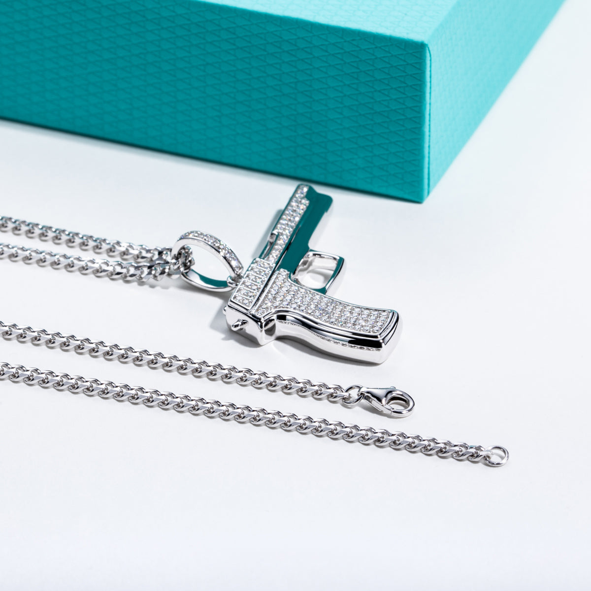 S925 Silver Moissanite Hip Hop Gun Pendant