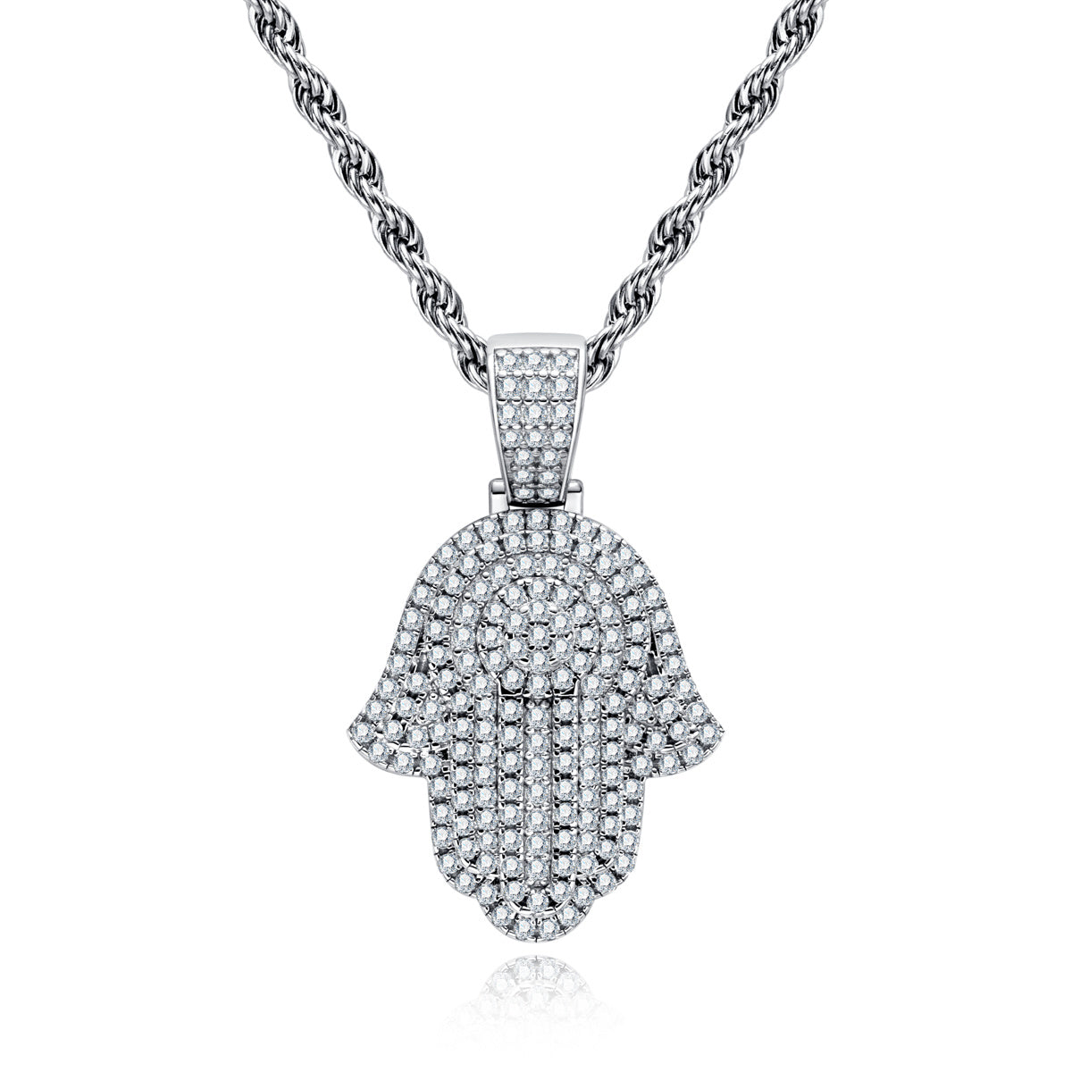 S925 Silver Moissanite Fully Paved Palm Pendant, Hip Hop Style