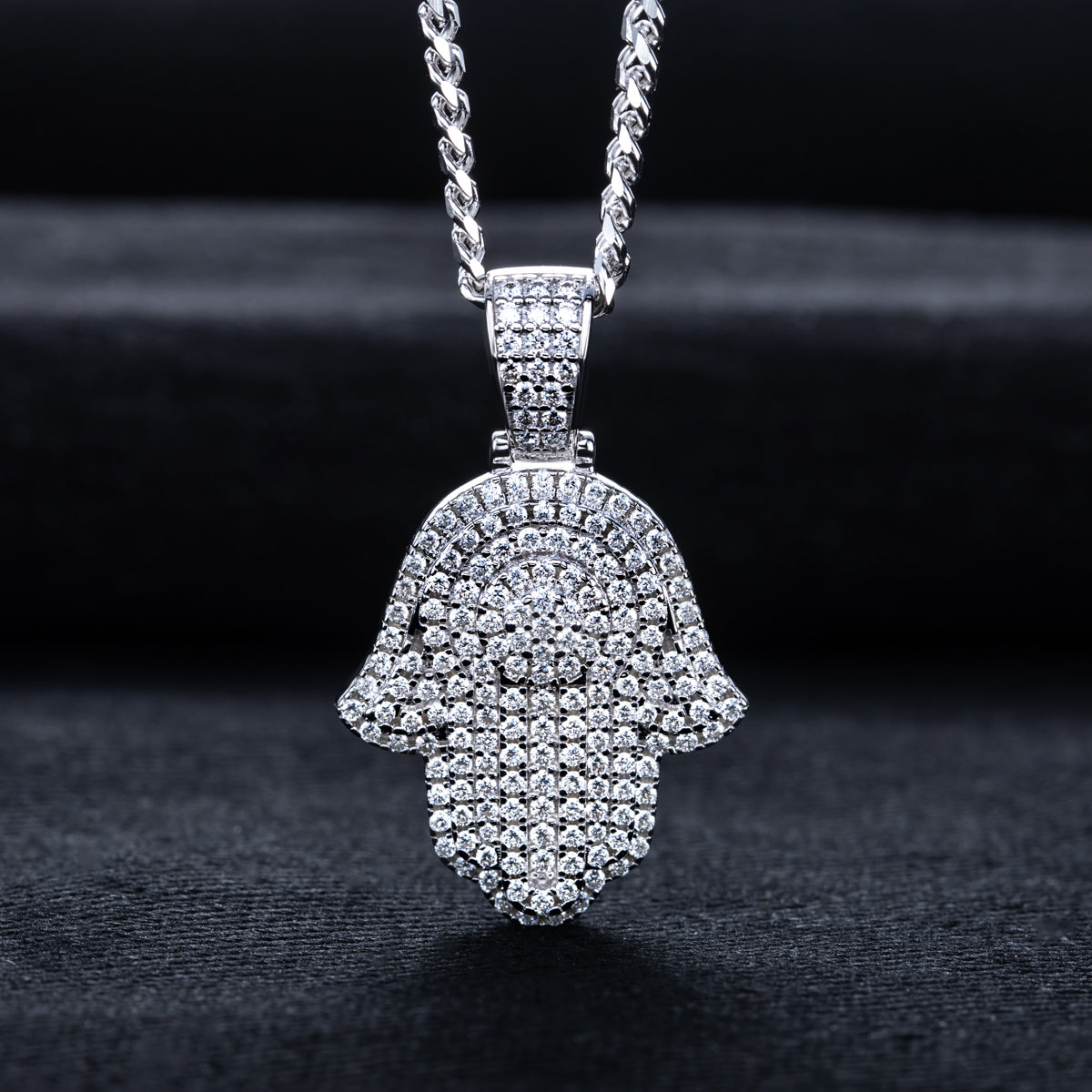 S925 Silver Moissanite Fully Paved Palm Pendant, Hip Hop Style
