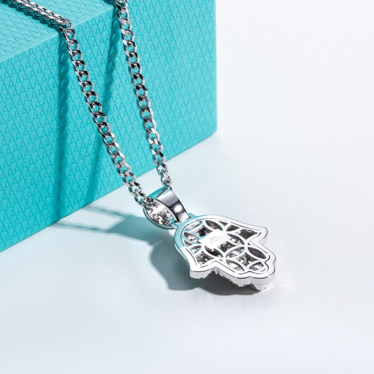 S925 Silver Moissanite Fully Paved Palm Pendant, Hip Hop Style