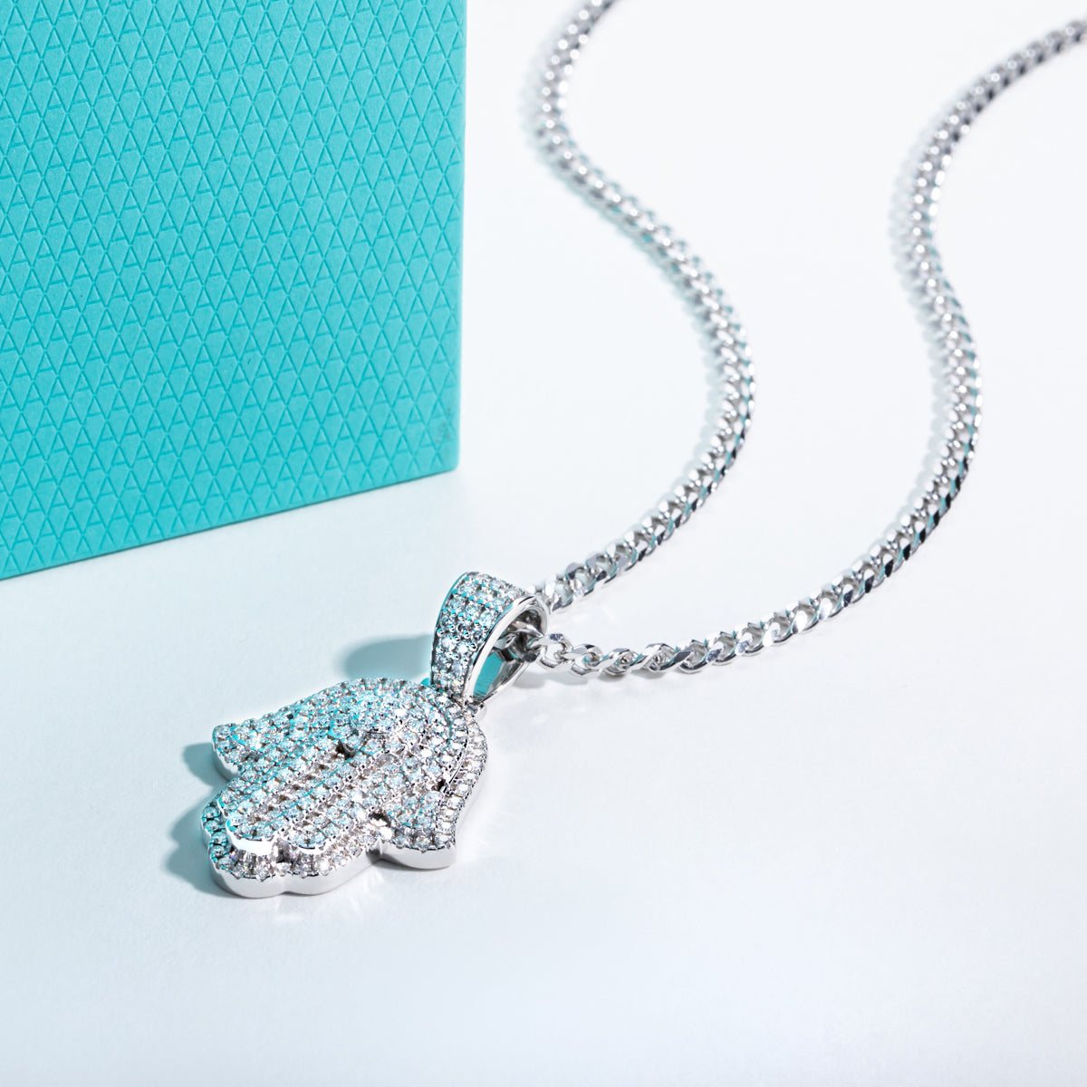 S925 Silver Moissanite Fully Paved Palm Pendant, Hip Hop Style