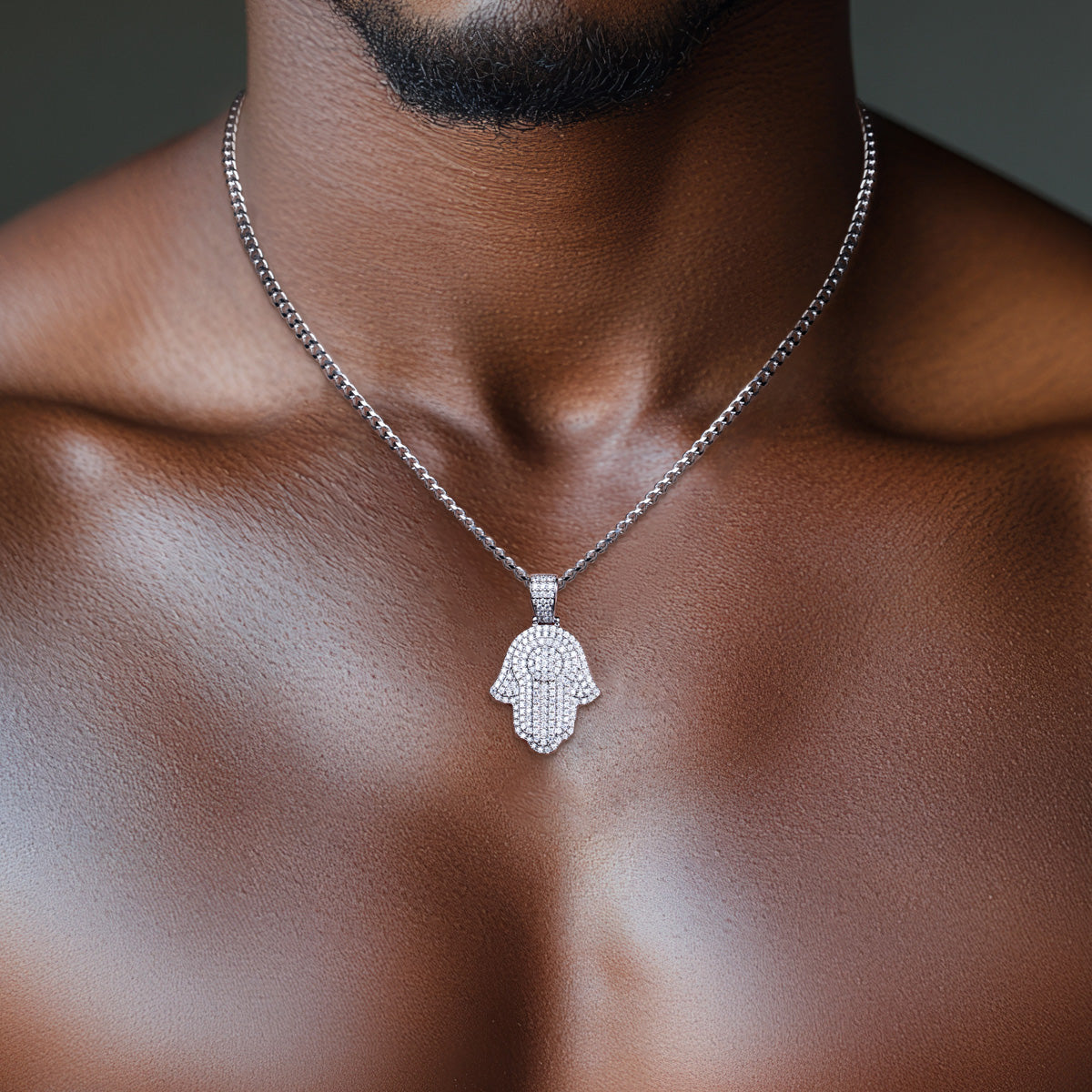 S925 Silver Moissanite Fully Paved Palm Pendant, Hip Hop Style