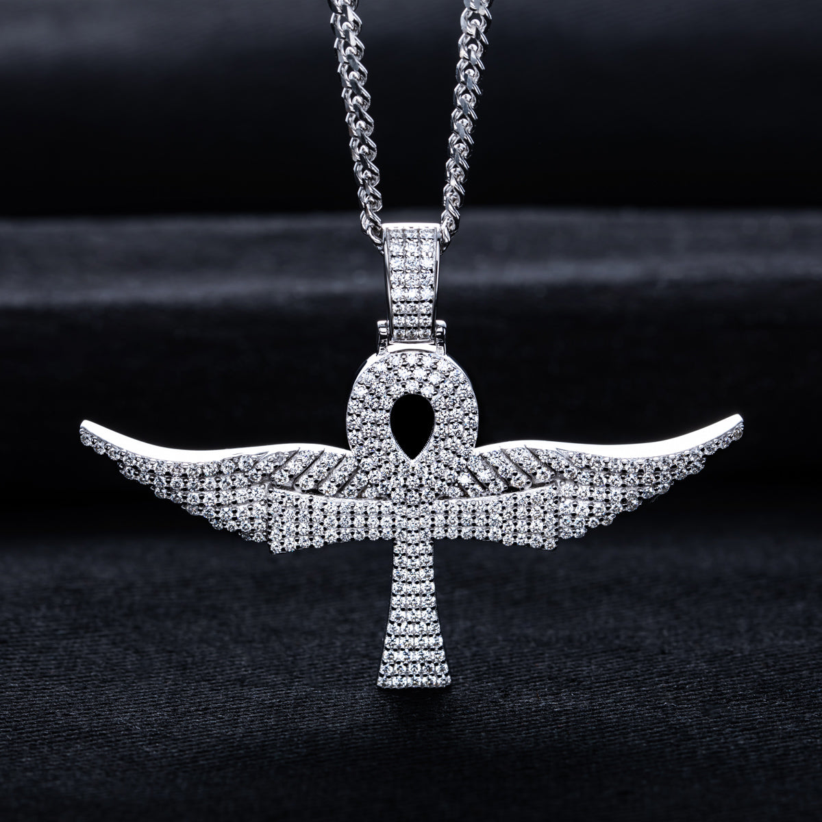 S925 Silver Moissanite Hip-hop Ankh Angel Wing Pendant